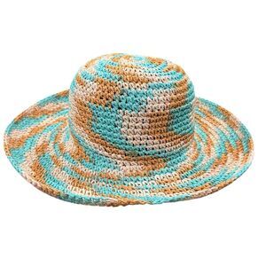 Lele Sadoughi Raffia Swirl Bucket Hat $150 SOLD OUT Boho Fall Turquoise Tan EUC